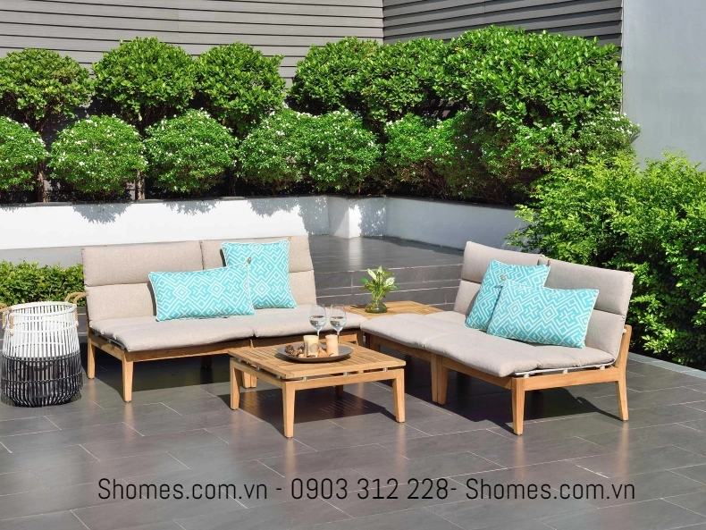 bàn ghế gỗ ngoài trời đẹp 5256 - Ghế ngoài trời thư giãn kèm nệm